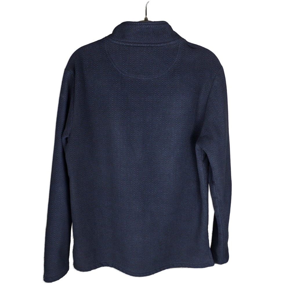 London Fog Mens Quarter Zip Pullover M Blue Herringbone Fleece Lined Sweater - Picture 2 of 8